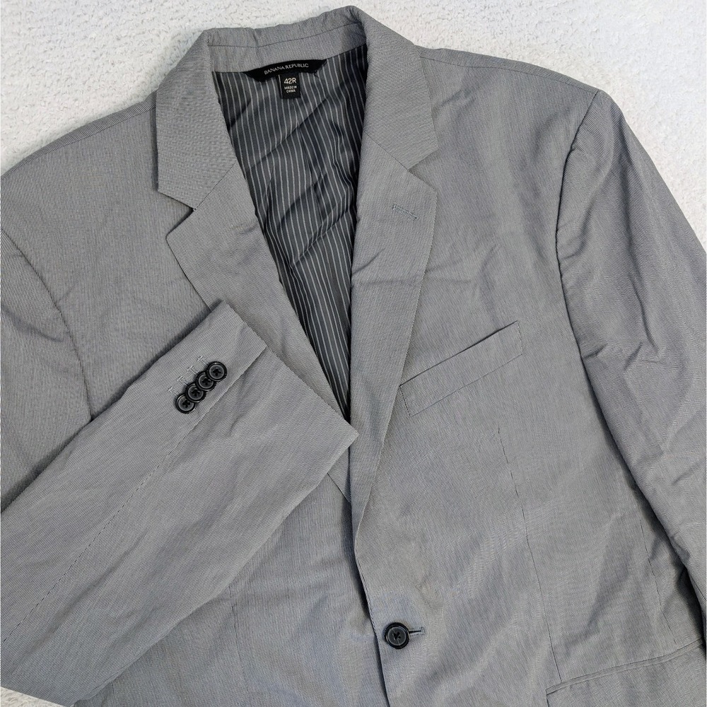 Banana Republic Blazer Mens 42R Pin Striped Gray Reg Fit Wool Cotton Blend